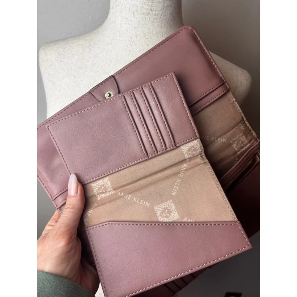 Anne Klein Mauve Quilted Wallet clutch 3 pc passport holder coin purse
